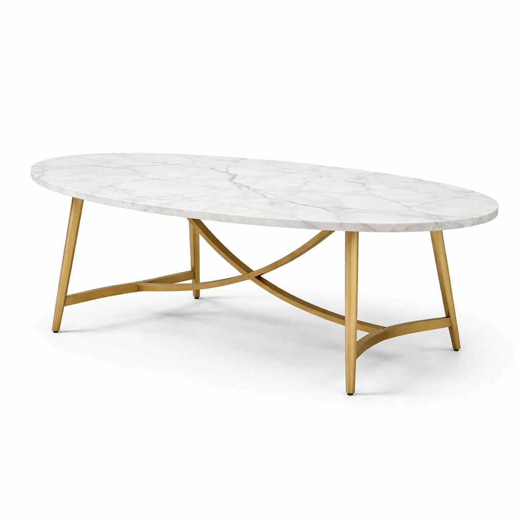 Ovaler Esstisch mit Marmoroptik und Metallgestell-Olvique